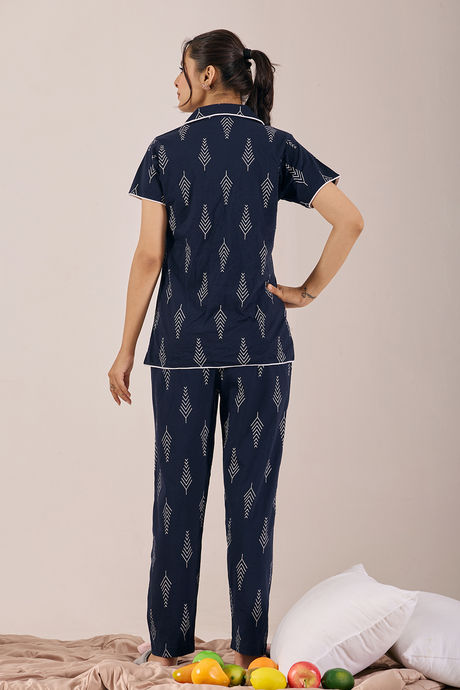 Sweet Moon Knit Cotton Pyjama Set - Navy Blue  — image 2